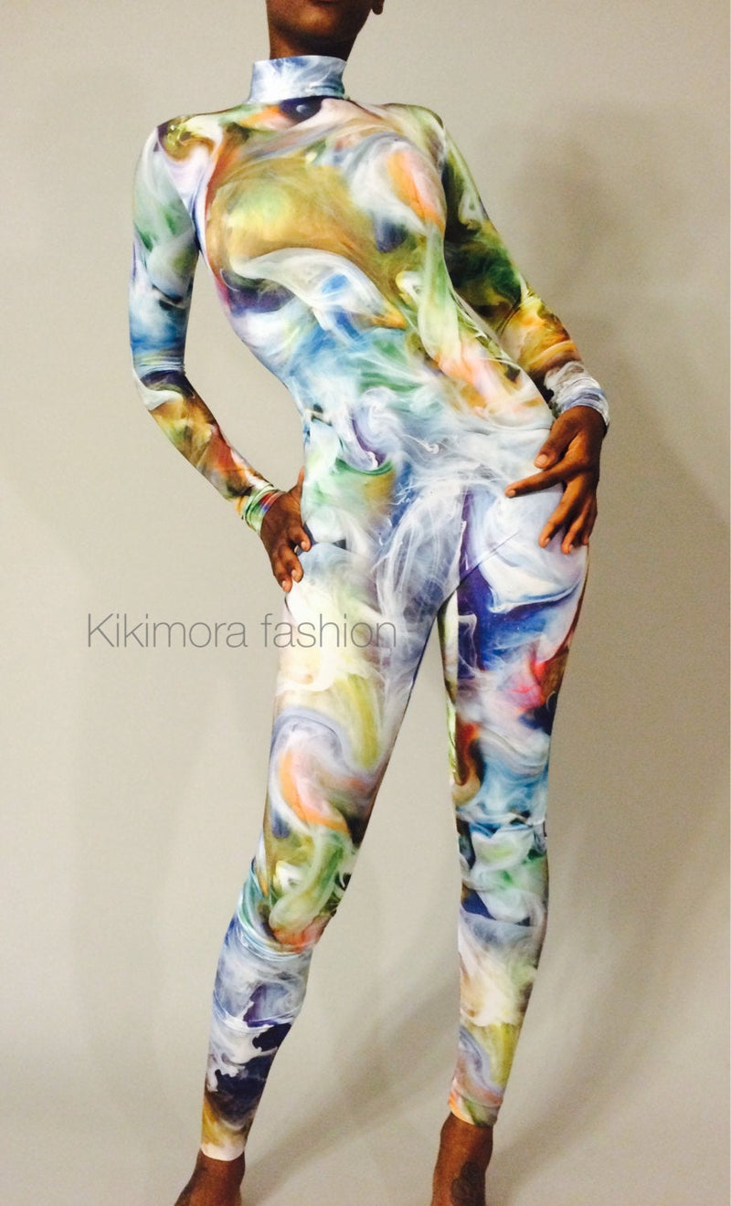 Catsuit!Unitard. bodysuit. Body paint lycra print. – Kikimora Fashion Store