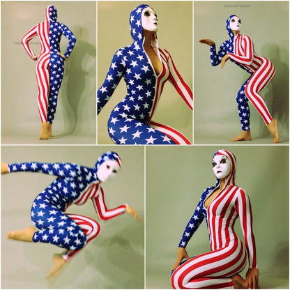 Bodysuit for Women, Dance Uniform, American Flag Clothing, Sportswear, Activewear, Custom Leotard, Zentai Costume