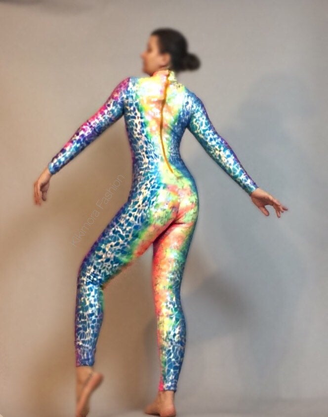 Rainbow Serpent. bodysuit costume // woman outfit // circus dancer // performer contortionist // gym yoga / Aerial show/ glow florescent