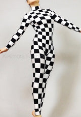 Checkers print, catsuit costume, Exotic Dance wear, Neon Glow, Circus outfit.Trending now.