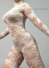 Sheer Bodysuit for Woman or Man, Showgirl Costume ,lace Catsuit