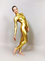 Gold Bodysuit Costume, Women Outfit, Circus, Dance, Performer, Leotard, Yoga, Lycra, Festival, Mirror Shiny Metallic Lycra