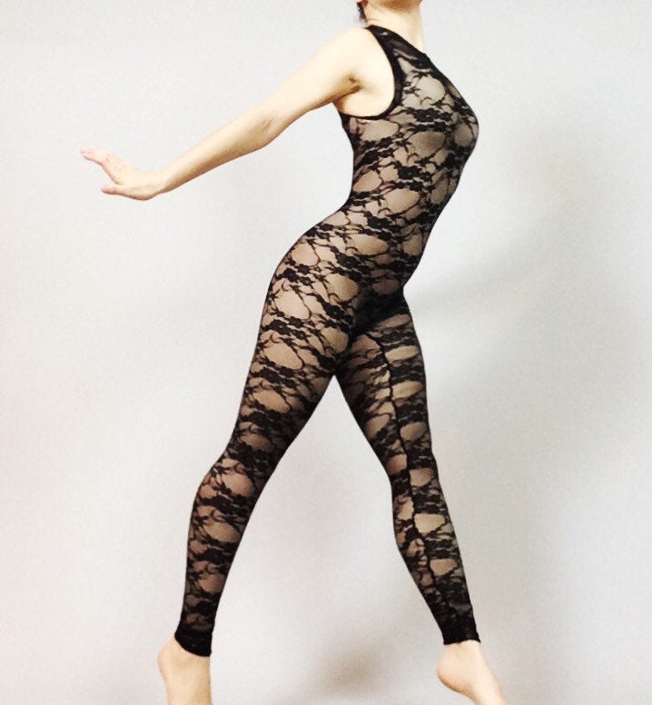 Sheer Bodysuit for Woman or Man, Showgirl Costume ,lace Catsuit ,beautiful  Contortion Costume, Exotic Dance Wear 